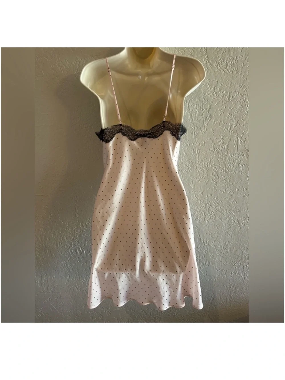 Victoria's Secret Pink Polka Dot Slip with Black Lace Trim